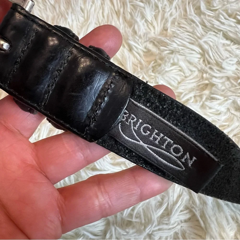 Men’s Black Brighton Leather Belt With Straw Detail See Photos Fo Measurements